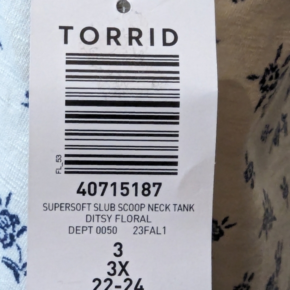 Torrid Super Soft Slub Scoop Tank cream ditsy floral size 3x - Picture 12 of 12